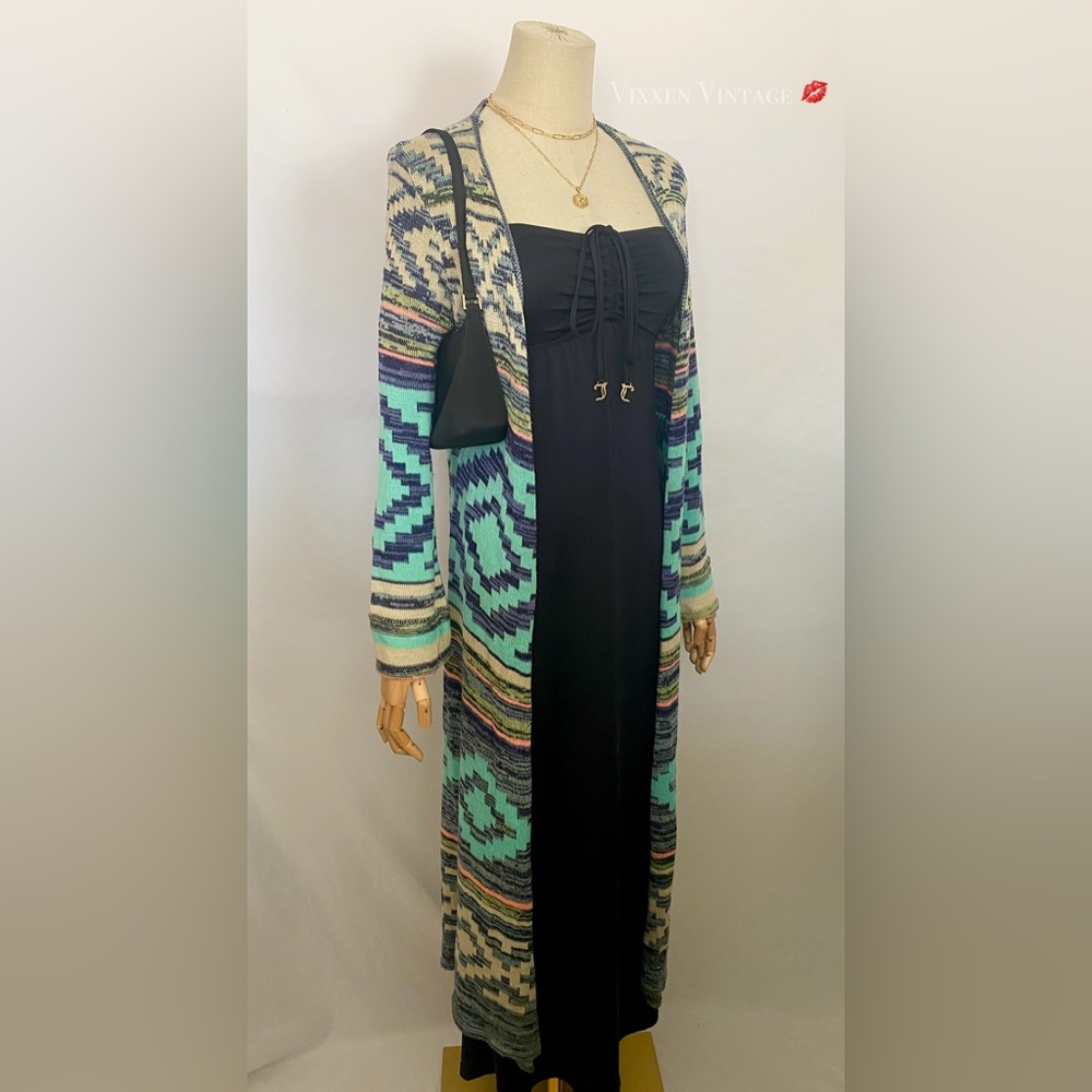 VINTAGE Y2K XHILARATION WESTERN BOHO OPEN FRONT KNIT DUSTER